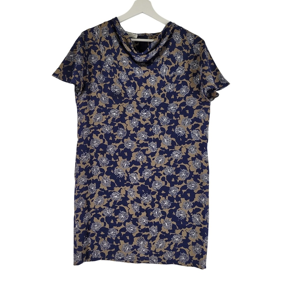 Vintage Pierre Balmain Paris 100% Silk Floral Print Dress Cowl Neck Short Sleeve